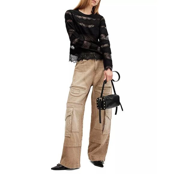 ALL SAINTS Tiff Lace Panelled Sheer Lace Trim Top - Picture 2 of 11